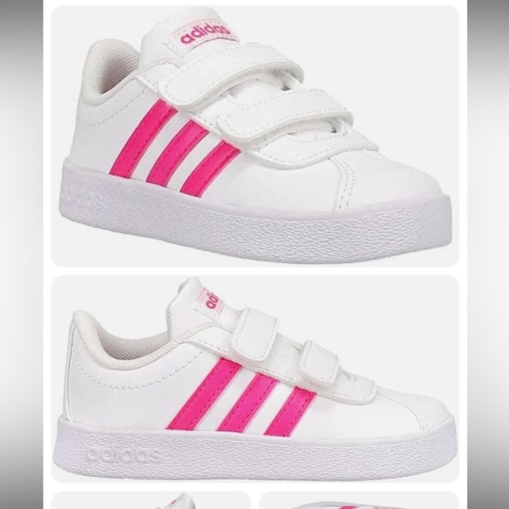 Toddler 6K Adidas VL Court 2.0 CMF I Kids White and Pink Sneakers Skateb…